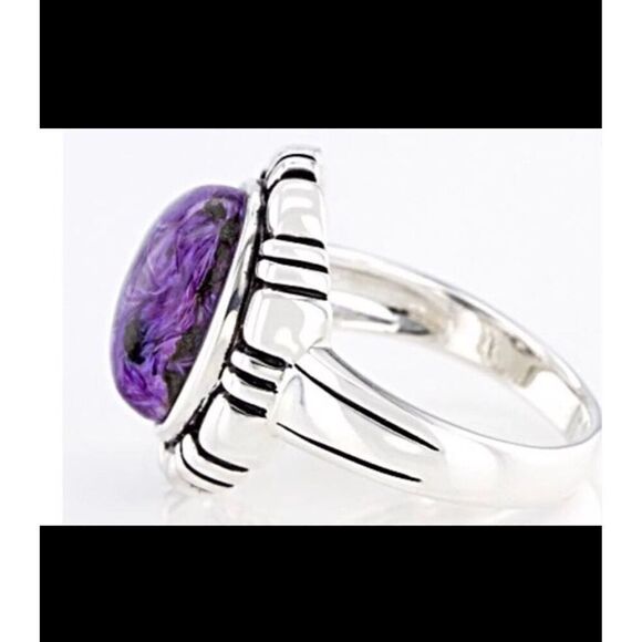 Gorgeous Oval Cabachon Purple Charoite Gemstome Ring Sz 8~.925 Sterling - Picture 4 of 5